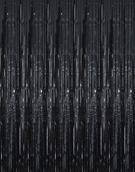 GOER 3.2 ft x 9.8 ft Metallic Tinsel Foil Fringe Curtains Party Photo Backdrop Party Streamers for Halloween,Birthday,Graduation,New Year Eve Decorations Wedding Decor (3 Packs,Black)