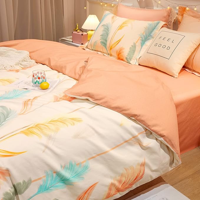 SAPHREAS Plant Reeds Beige Duvet Cover Set Twin Size Cotton 3 Piece Bedding Comforter Duvet Cover Set 1 Duvet Cover 2 Pillow Shams