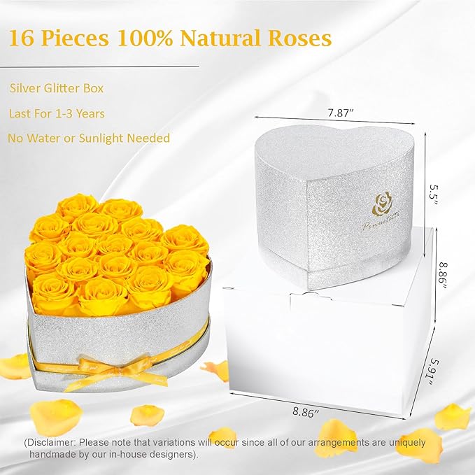 Flowers for Delivery, 16 Yellow Forever Roses in a Box, Preserved Flowers for Anniversary Birthday Mothers Day Valentines Day Gifts for Mom Women, Wife, Girlfriend
