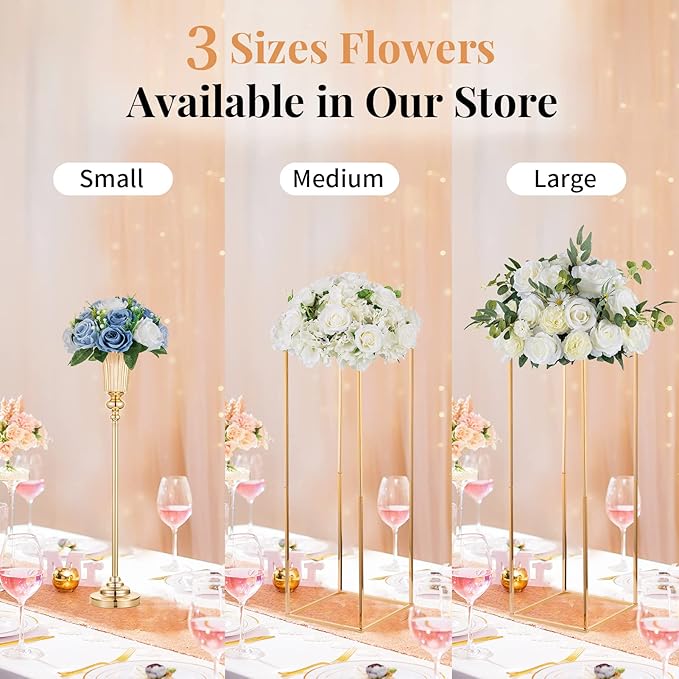 NUPTIO Wedding Floral Centerpieces for Tables: Dusty Blue & White Fake Flower Ball for Weddings Party - 2 Pcs Artificial Rose Arrangements for Birthday Bridal Shower Decorations