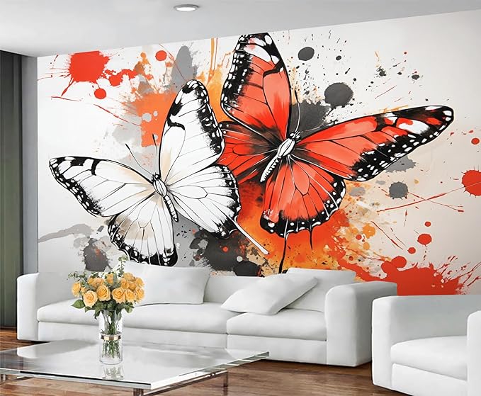 Modern Watercolor Butterfly Wall Mural, Abstract Butterfly 3D Wall Murals, Ink Painting Wallpaper Mural, for Living Room Bedroom Large Wallpaper Indoor Decor 59" W x39.4 H