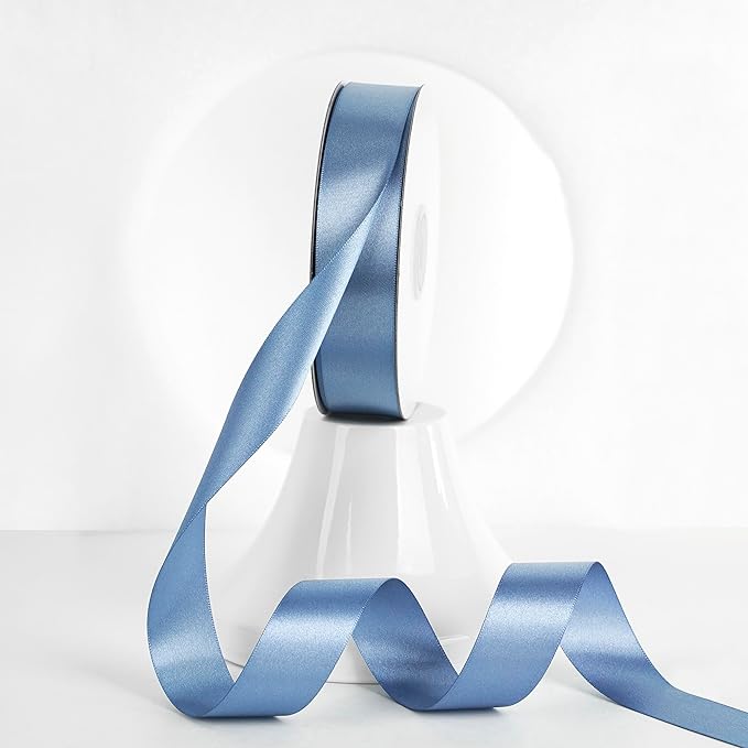 MEEDEE Smoke Blue Ribbon 1 Inch Smoke Blue Satin Ribbon Lux Double Faced Satin Ribbons by 50 Yards Polyester Wrapping Ribbons for Crafts, Weddings, Flower Bouquet, Holiday Decorating