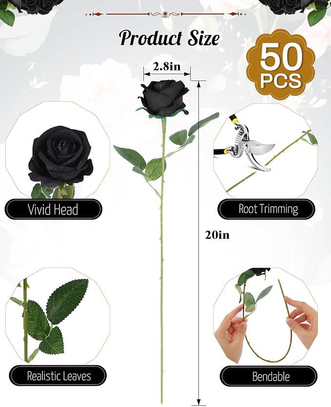 50PCS Artifical Flowers Bulk, Realistic Roses Bouquet with Long Stem for DIY, Wedding and Home Decor