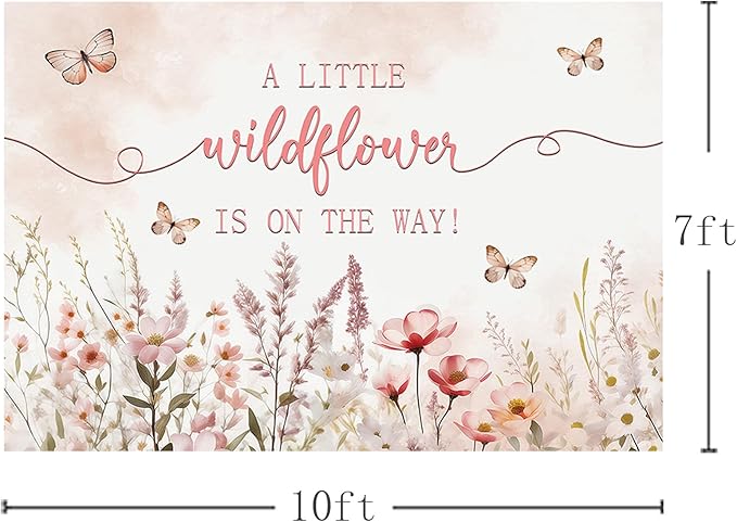 MEHOFOND 10x7ft Baby Shower Backdrop Pink Watercolor A Little Wildflower is On The Way Baby Shower Party Decorations Butterfly Theme Girl Banner Photography Background Props