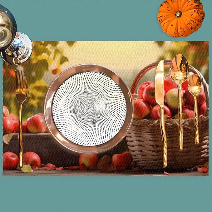 Fall Fruit Apple Placemats Set of 6 PVC Vinyl Non Slip Table Mats Waterproof Heat Resistant Place Mats Washable Wipeable Dining Table Mat for Kitchen Party Farmhouse Indoor Outdoor Decorative