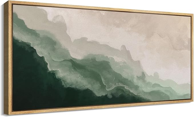SIGNFORD Extra Large Framed Canvas Print Wall Art Abstract Green Wave Nature-Inspired Illustrations Modern Art Relax/Calm for Living Room, Bedroom, Office - 60"x30"