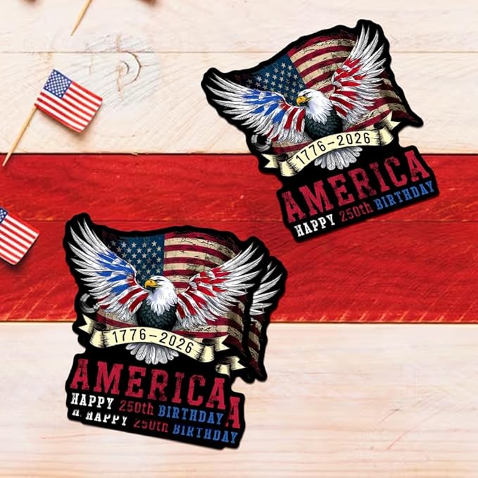 HANDICHI Design 5-Pack 2 Inch America 250th Birthday Stickers (1776–2026), Waterproof Patriotic Eagle & Flag Vinyl Decals