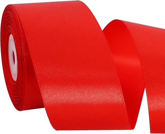 TONIFUL 2 Inch x 25 Yards Wide Red Satin Ribbon Solid Fabric Ribbon for Gift Wrapping Crafts Chair Sash Eternal Flower Invitation Cards Hair Bows Sewing Party Wedding Decoration