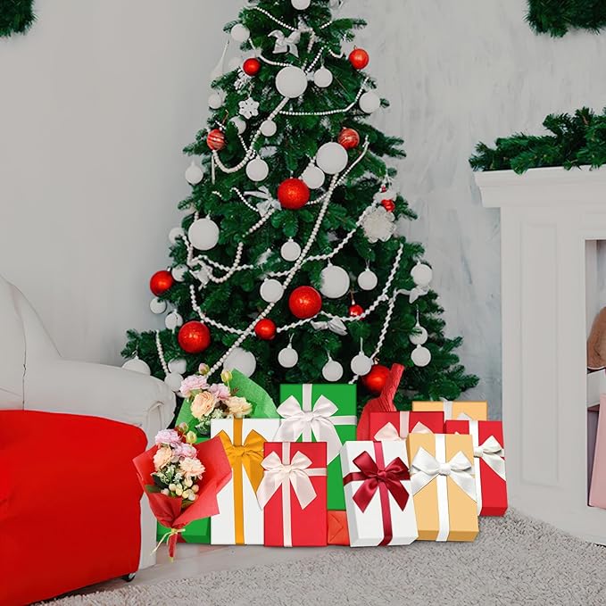 NEBURORA 100 Sheets Christmas Tissue Paper Red Green White Golden Gift Wrapping Tissue Paper for Holiday Gift Crafts Bags and Party Decorations