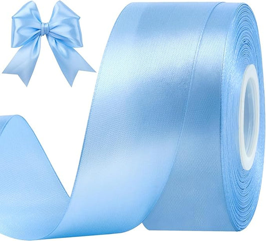 1-1/2 Inches 50 Yards Sky Blue Satin Ribbon, Solid Fabric Ribbon Roll for Flower Bouquets, Gift Wrapping, Wedding, Handmade Crafts