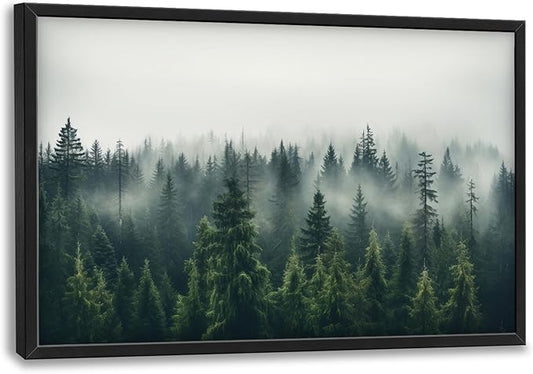 Framed Large Pictures Wall Art for Living Room, Foggy Forests Oversized Wall Decor Nature Landscape Forest Scenery Canvas Print Painting Extra Large Framed Artwork for Bedroom Office 36"x24"