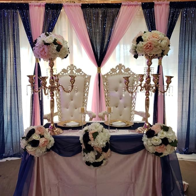 Navy Blue Sequin Backdrop Curtains Glitter Drapes 2FTx8FT 2 Panels for Wedding Birthday Party Decorations Bridal Baby Shower Party Supplies Sparkly Photography Background