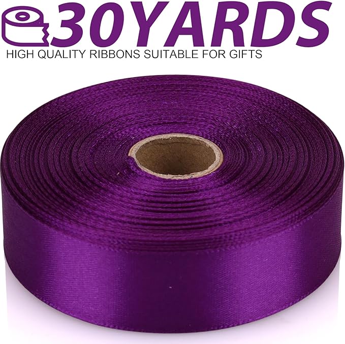 7/8 Inch 30 Yards Purple Satin Craft Ribbon-Single Face Polyester Ribbon for Handmade Roses,Gift Wrapping,Timeless Flower,Bouquets,Wedding and Party Decoration