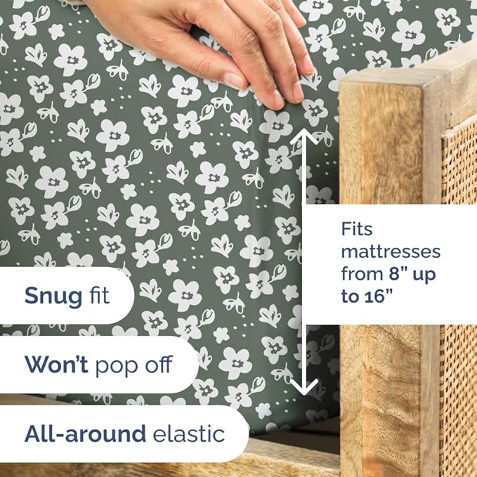 Floral Sheets - Green Floral Bed Sheet Set - 1 Flat, 1 Fitted & 1 Pillowcase w/ Deep Pockets - Comfy, Wrinkle & Fade Free - Boho Botanical Bedding - Ultra-Soft, Breathable and Cooling - Twin Size Set
