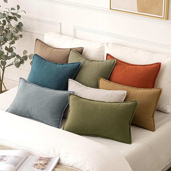 MIULEE Decorative Linen Euro Sham Pillow Covers 24x24 Burnt Orange Boho Farmhouse Neutral Couch Throw Pillows for Bed Pack of 2 Accent Modern Pillowcase Summer Sofa Livingroom Home Decor