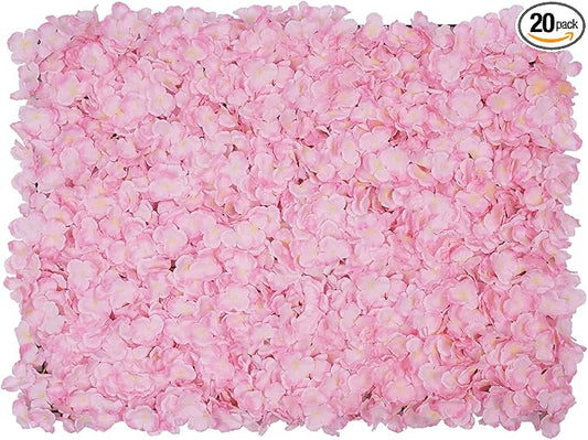 16"x 24" Artificial Flower Wall Panels,Flower Wall Mat Silk Flower Panels for Outdoor Garden Backyard Fence Fence Privacy Screen and Indoor Wall Decor(20Pcs Light Pink)