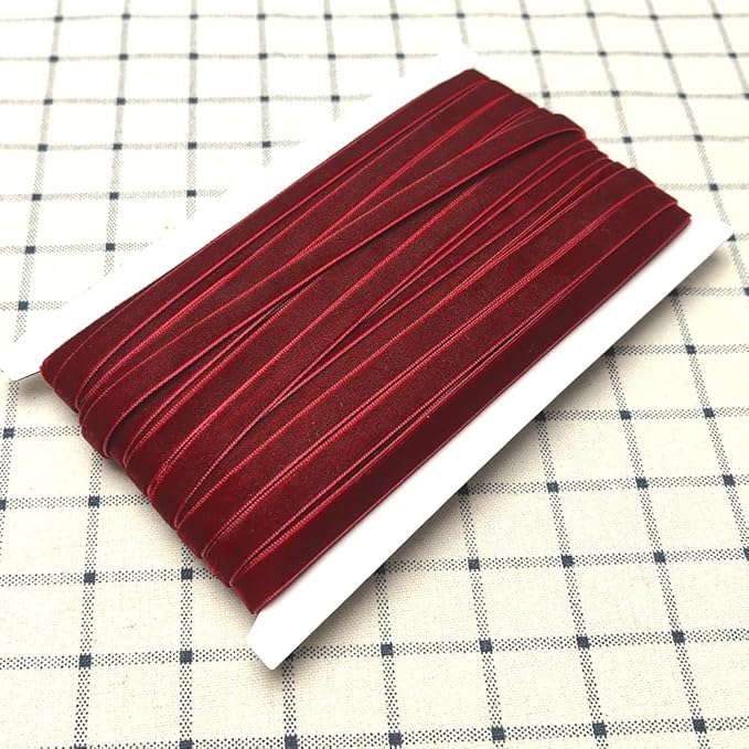 Chenkou Craft Dark Red 25 Yards 3/8" Velvet Ribbon Lots Bulk (Dark red, 3/8"(10mm))
