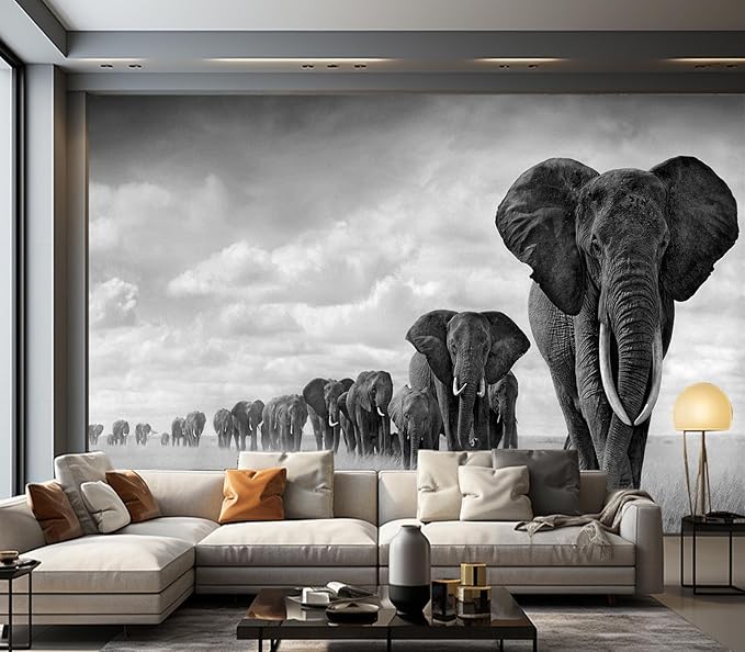 Eierme-A Herd of Elephants Walking on The African Savannah Mural Wallpaper Peel and Stick 137" x 102"