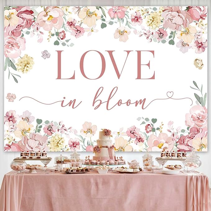 Sensfun Love in Bloom Bridal Shower Decorations Backdrop Rose Pink Wildflower Wedding Shower Background Boho Floral Engagement Banner Wedding Bachelorette Party Decorations Supplies 6x4ft