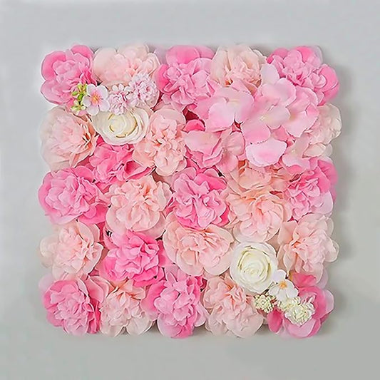 Flower Wall Backdrop, 12PCS 10.6"-15.7" Artificial Flower Wall Panel with Various Styles, 3D Floral Wall Decor for Wedding Photo Background Festive Party Home Decoration (L001, 15 * 15in)