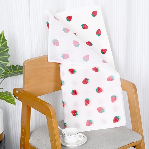 20 Sheets Bouquet Wrapping Paper, 22.4Inch White Strawberry Pattern Flower Floral Wrapping Paper White Floral Paper for Bouquets Kit, Waterproof Decorations with Ribbon for DIY Crafts Wedding Birthday Party