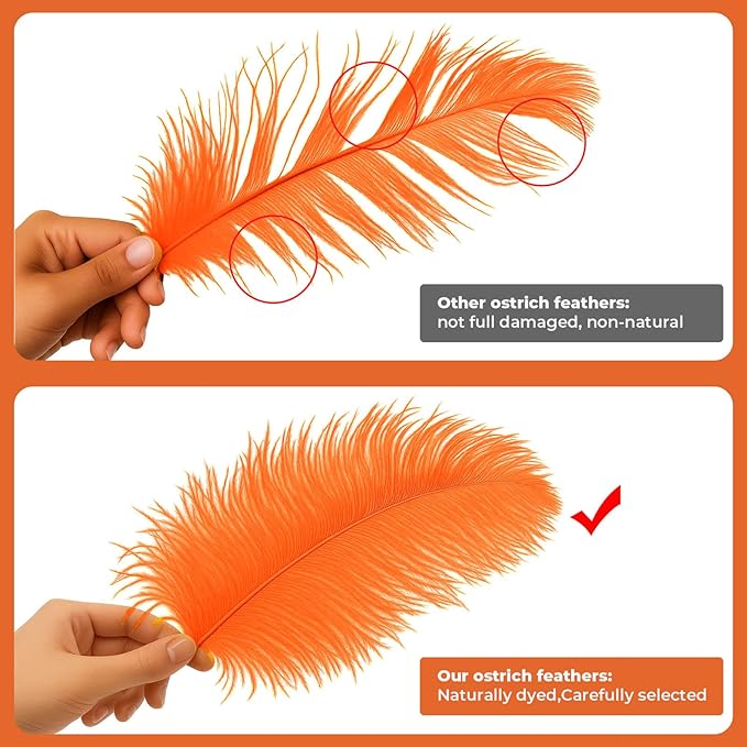 Piokio 20 pcs Orange Ostrich Feather Plumes 12-14 inch(30-35 cm) Bulk for Wedding Party Centerpieces and DIY Clothes Decoration, Gatsby Decorations