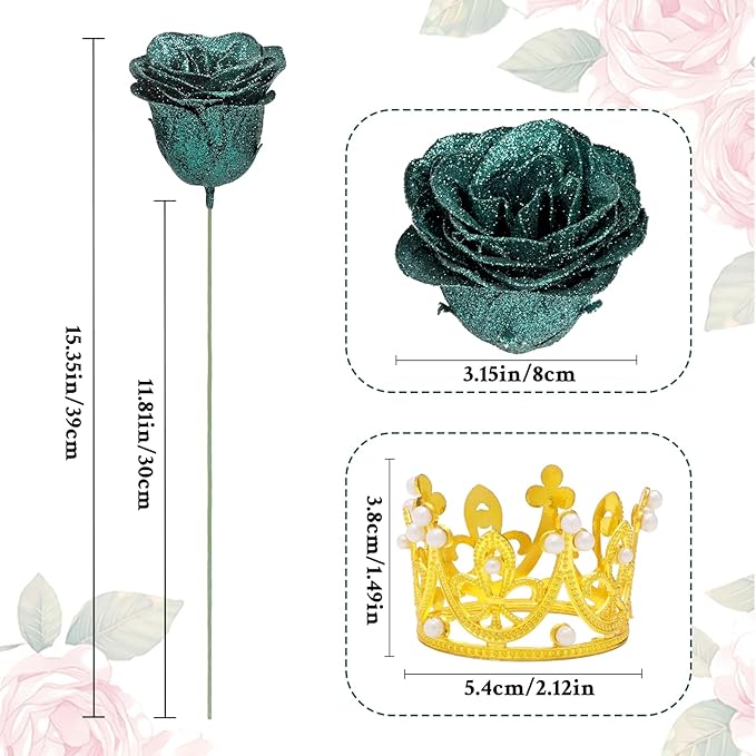 Waipfaru Glitter Roses Bouquet, DIY Fake Flowers Bouquet, Birthday Gifts for Women Mom, 24 Pcs Dark Green Rose for Wife Girlfriend Valentines, Mothers Day, Anniversary, Graduation
