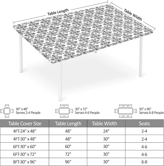 Rectangle Table Cloth Cover Waterproof Elastic Fitted Polyester Fitted Tablecloths for 8 Foot Tables for Indoor,Picnic, Camping, Outdoor （96" x 30"，Geometric ）