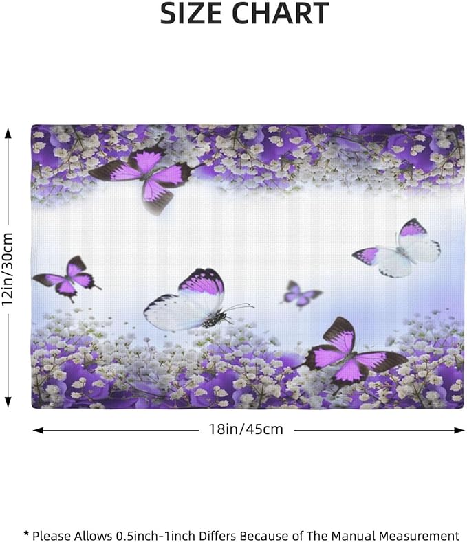 Purple Butterfly Flowers Placemats Set of 6,Spring Summer Flower Place Mats Washable for Kitchen Dining Table Heat Resistant Decorative Colth Table Mats 6 PCS, Style-1