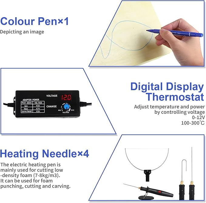 4 in 1 Foam Cutter Set with Digital Voltage Controller, GOCHANGE Electric Cutting Machine Pen Tools Kit, 100-240V /18W Styrofoam Cutting Pen with Electronic Voltage Transformer Adaptor