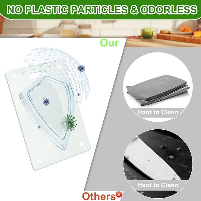 Tempered Glass Cutting Board Set 2Pcs Clear Glass Cutting Boards Scratch Resistant Dishwasher Safe Glass Chopping Board Set for Kitchen