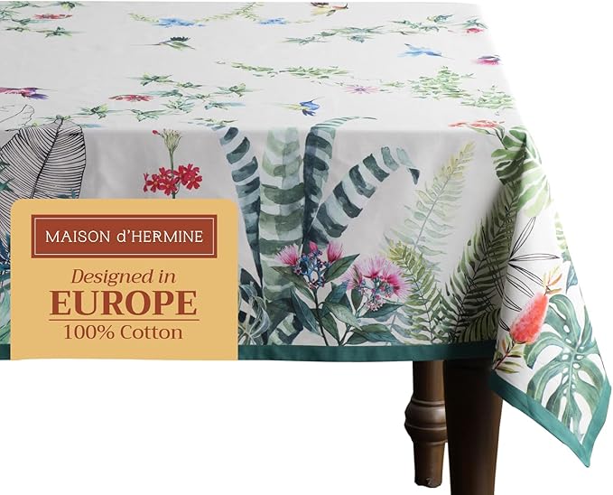Maison d' Hermine Table Cloth Rectangle Table 100% Cotton 60 x 90 Inches Tablecloth Reusable Decorative Everyday Use for Dining Room, Farmhouse, Home Party, Festive & Wedding Spring Summer - Tropiques
