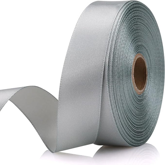 7/8 Inch 30 Yards Silver Satin Craft Ribbon-Single Face Polyester Ribbon for Handmade Roses,Gift Wrapping,Timeless Flower,Bouquets,Wedding and Party Decoration