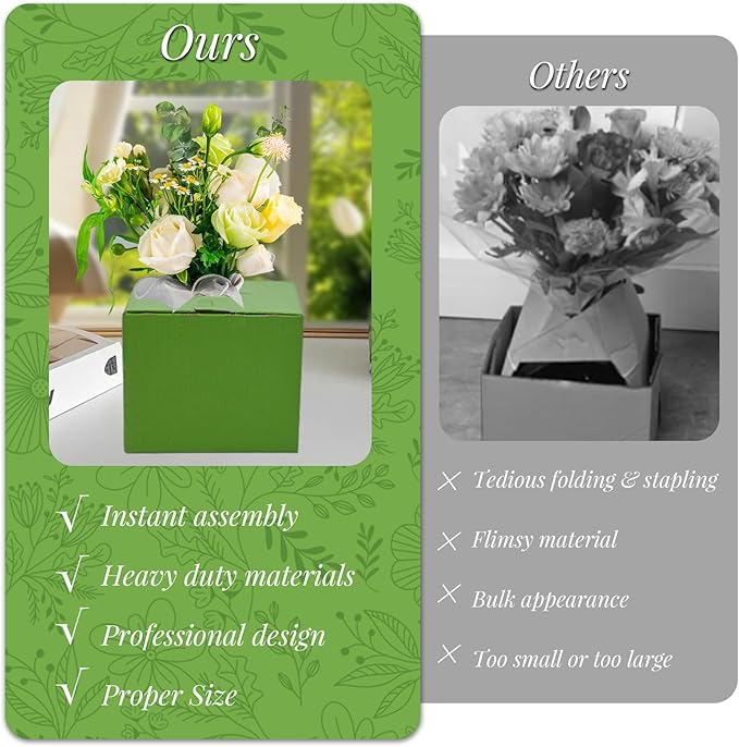 tonchean 100PCS Pop-Up Florist Delivery Box Vase Boxes for Florists Cardboard Boxes for Secure Floral Arrangements During Transport, Green, 5.5" x 4.5" x 4.5"