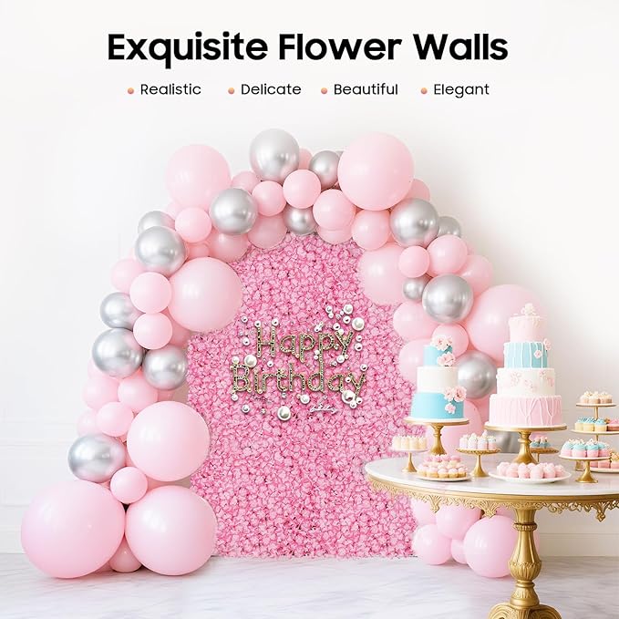 LOYALHEARTDY 20 PCS Flower Wall Panel 24"x16" Artificial Flowers Wall Decoration Decorative Hydrangea Flower Panels for Home Party Wedding Christmas Festival Photo Backgdrop Decor (20 PCS, Pink)