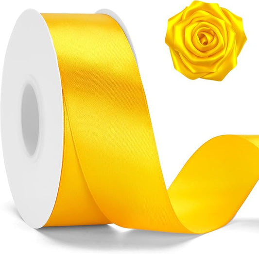 KINGLAKE Maize Yellow Satin Ribbon – 1 1/2'' x 100 Yards Polyester Golden Yellow Ribbon for Gift Wrapping, Wedding & Baby Shower Decoration, DIY Crafts, Sunflowers Floral Bouquets, Wreath Bows