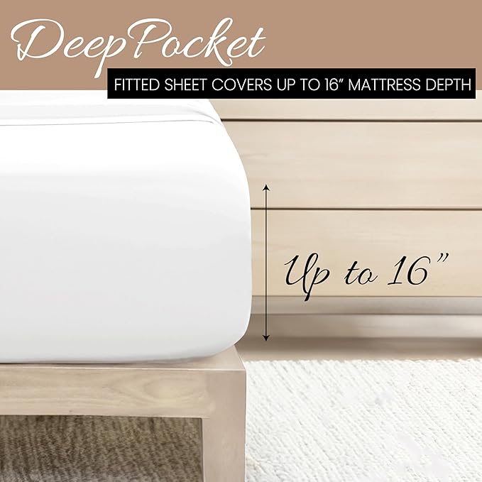 Linen Market Brushed Microfiber Queen Sheet Set 4 Piece – Oeko-TEX Certified Ultra Soft & Wrinkle-Free - 16" Deep Pocket Sheets - Easy Care Queen Size - White