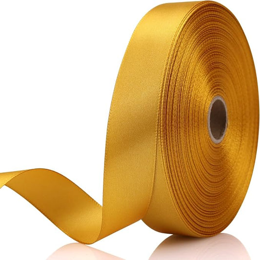 7/8 Inch 60 Yards Gold Satin Craft Ribbon-Single Face Polyester Ribbon for Handmade Roses,Gift Wrapping,Timeless Flower,Bouquets,Wedding and Party Decoration