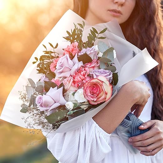 Jutieuo 20 Sheets Ivory Flower Wrapping Paper, Waterproof Floral Wrap Solid Bouquet Wrapping Paper Florist Supplies (22.8 x 22.8 inch)