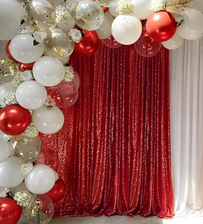 Red Sequin Backdrop Curtain 10FTx10FT 1 Panel Stage Sparkly Photography Background Drapes for Wedding Birthday Bridal Party Sparkle Background Party Decor