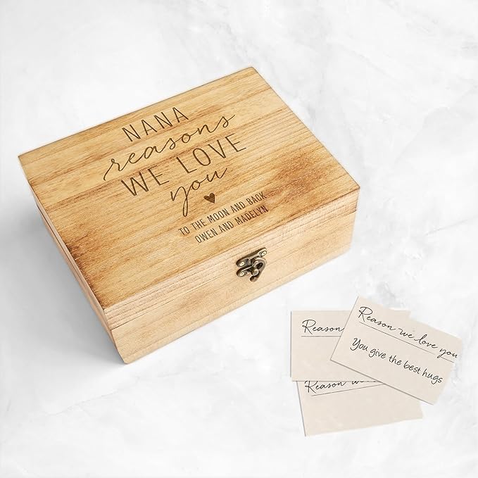 Let's Make Memories Personalized Wooden Keepsake Box With Hinged Lid - Wood Memento Box - Decorative Storage - Home Decor - For Couples, Wedding, Newlyweds - Laser Engraved - Reasons We Love You