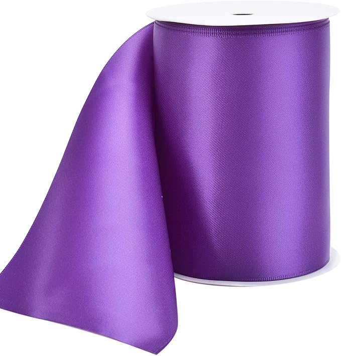 YAMA Double Face Satin Ribbon Roll - 4 inch Wide Solid Color Craft Ribbon, Great for Chair Sash,Making Bow, Sewing and Wedding Bouquet- 5 Yard/Spool, Purple
