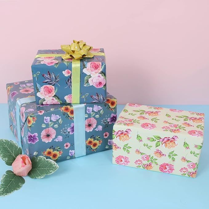 Aimyoo Ivory Floral Wrapping Paper Jumbo Roll 17 in x 60 ft, Vintage Peony Flower Gift Wrap for Wedding Bridal Shower Women Birthday