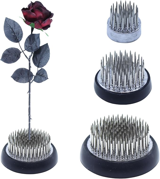 Stainless Floral Frogs Kenzan, Round Metal Flower Frog Vase Arranger Pin Holder for Ikebana, DIY Flower Craft Arrangements, Set of 3 (Silver)