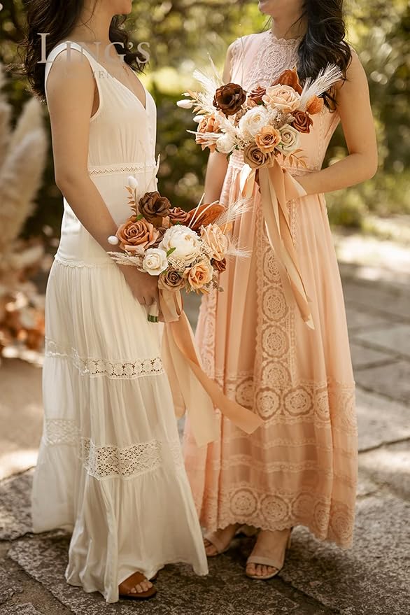 Ling's moment Artificial Flowers, 16pcs Burnt Orange Ombre Faux Silk Roses with Stems, 3.5" Fake Terracotta Flowers Bulk for DIY Wedding Bouquets Centerpieces Party Baby Shower Home Decoration