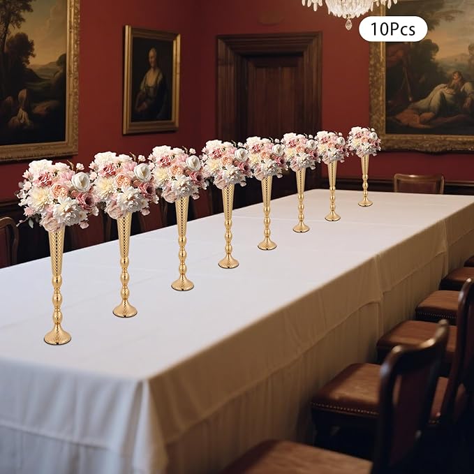 10 PCS Trumpet Vase Flower Arrangements Stand, 23.6 Inch Tall Wedding Gold Flower Stand, Decorative Centerpiece Table Decoration for Party Wedding Reception Event