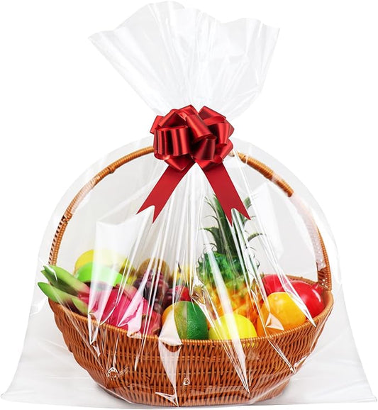 SYOGUA 10 Pack Extra Large Cellophane Bags, 40 x 55 inch, 3 Mil Thicker Clear Gift Bags for Baskets Wrapping Plastic, Jumbo Huge Clear Cellophane Wrap Gift Basket Bag