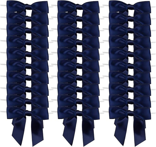 7Rainbows 30pcs Boutique 2.5" Navy Blue Satin Ribbon Twist Tie Bows for Tying Up Packages Gift Wrapping