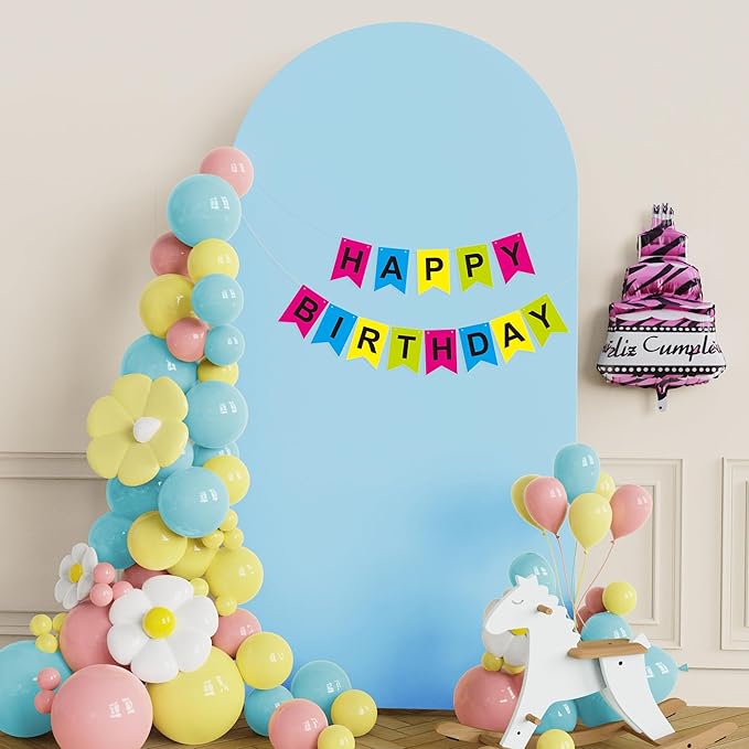 Putros 6.6ft Metal Arch Stand with Cover Dusty Blue Spandex Fitted Wedding Arch Cover and Round Top Chiara Backdrop Stand Set for Birthday Party Baby Shower Decoration