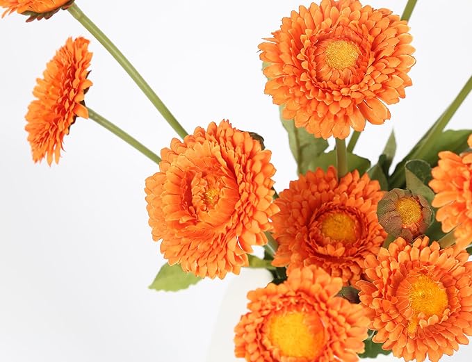 Orange Artificial Daisy Flowers 8pcs Fake Calendula Flowers Silk Chrysanthemums with Stems for Wedding Home Kitchen Party Kitchen Indoor Decoration(Orange)